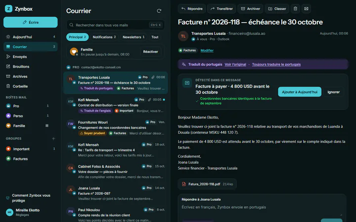 Zynbox en thème sombre sur ordinateur.